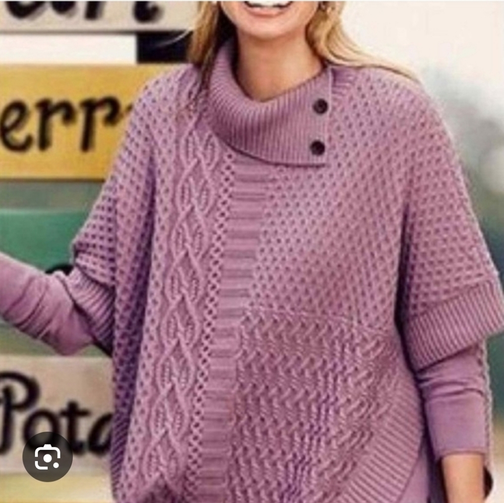 Talbots Cable Knit Poncho Cape Mauve Pink Size S Womens Lambswool Blend Sweater